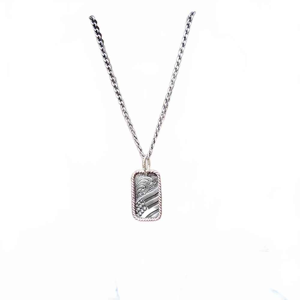 NEW SILVER STRIKE men's usa flag necklace in silver